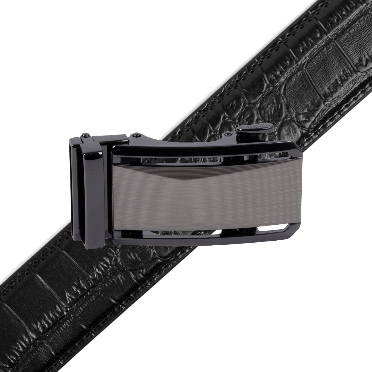 Men's Genuine Leather Sliding Buckle Ratchet Belt-MGLBB69 - Bundle Bus