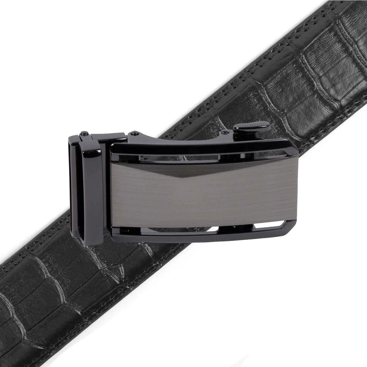 Men's Genuine Leather Sliding Buckle Ratchet Belt-MGLBB69 - Bundle Bus