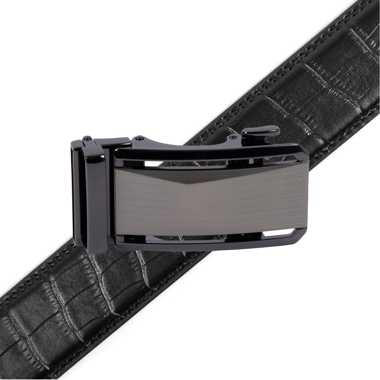 Men's Genuine Leather Sliding Buckle Ratchet Belt-MGLBB69 - Bundle Bus