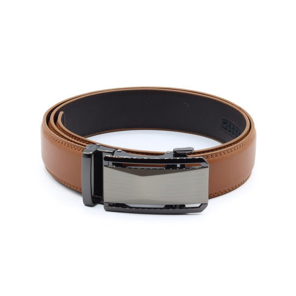Men's Genuine Leather Sliding Buckle Ratchet Belt-MGLBB69 - Bundle Bus