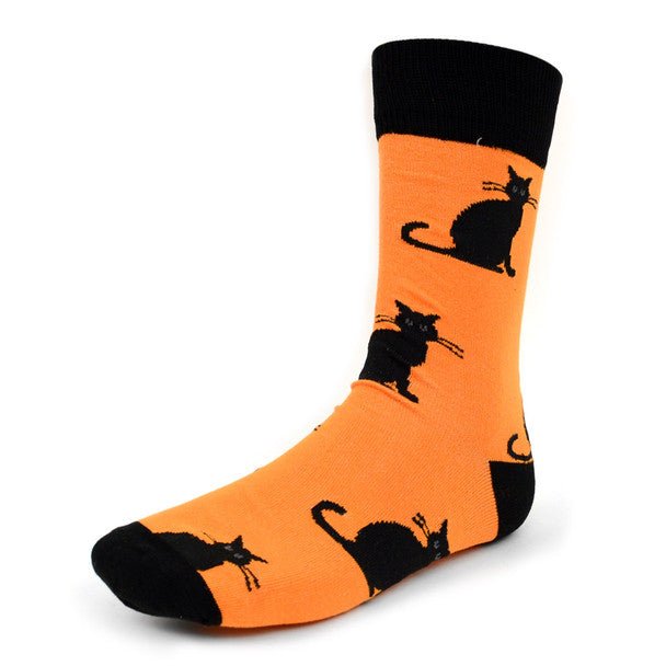 Men's Halloween Black Cat Novelty Crew Socks-NVS2002 - Bundle Bus