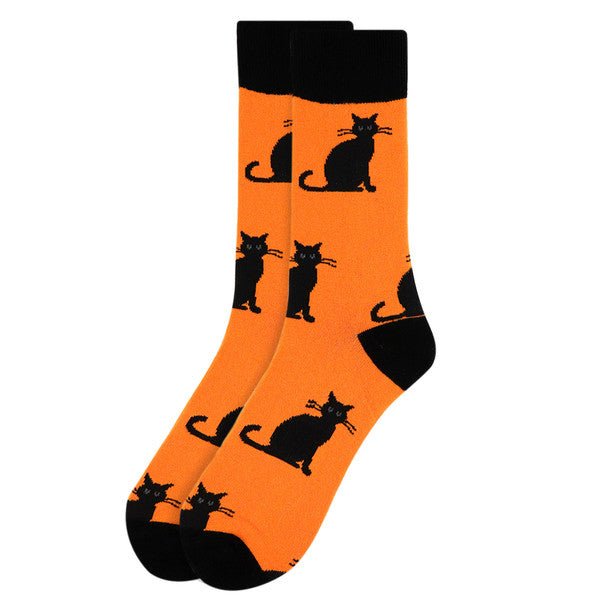 Men's Halloween Black Cat Novelty Crew Socks-NVS2002 - Bundle Bus