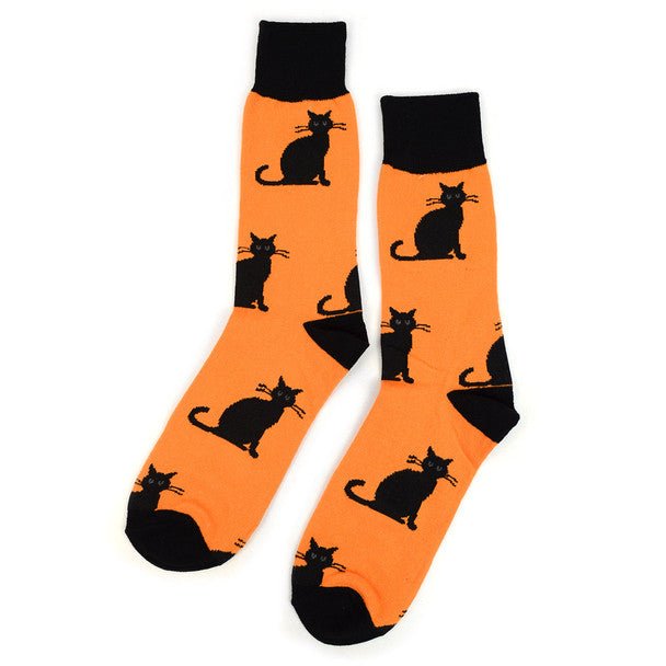 Men's Halloween Black Cat Novelty Crew Socks-NVS2002 - Bundle Bus