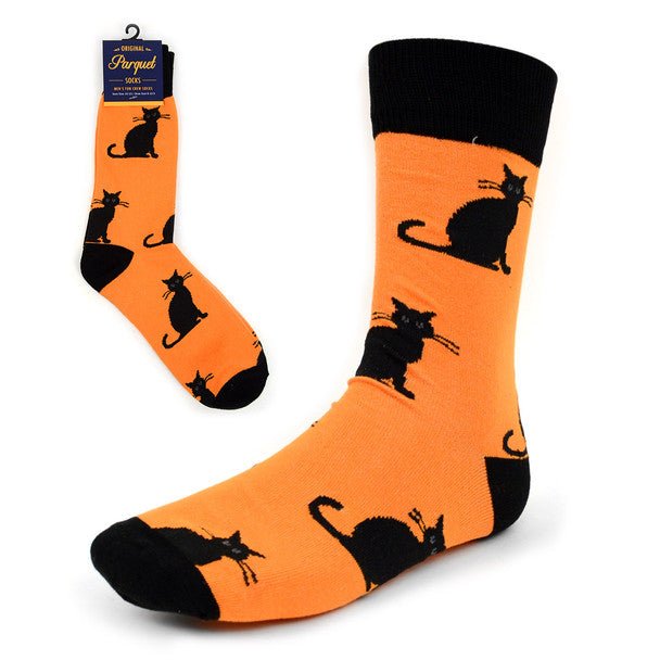 Men's Halloween Black Cat Novelty Crew Socks-NVS2002 - Bundle Bus