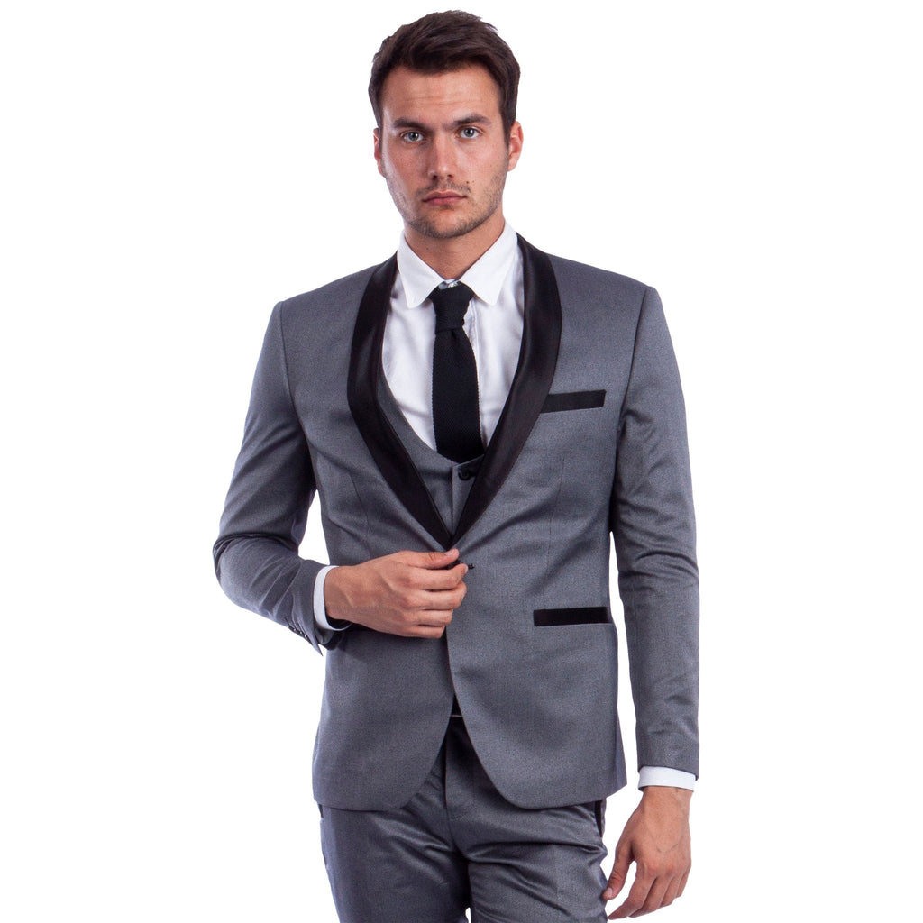 Men's Hybrid - Fit 3 - Piece Suit w/ Satin Shawl Lapel - Bundle Bus