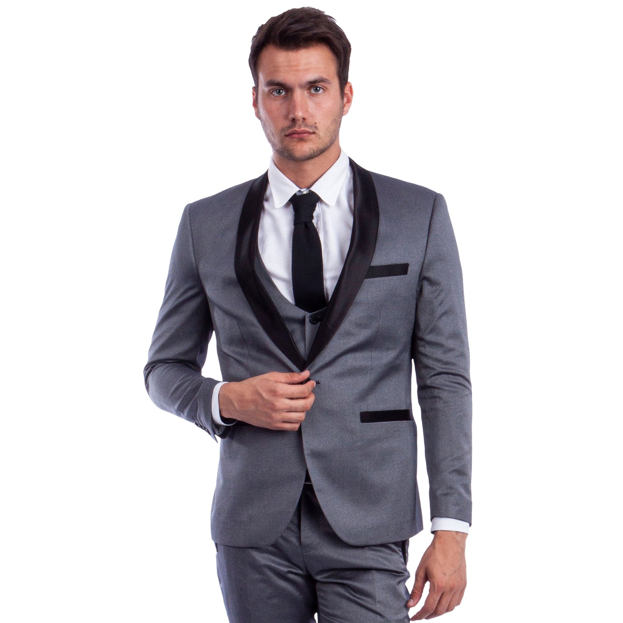 Men's Hybrid - Fit 3 - Piece Suit w/ Satin Shawl Lapel - Bundle Bus