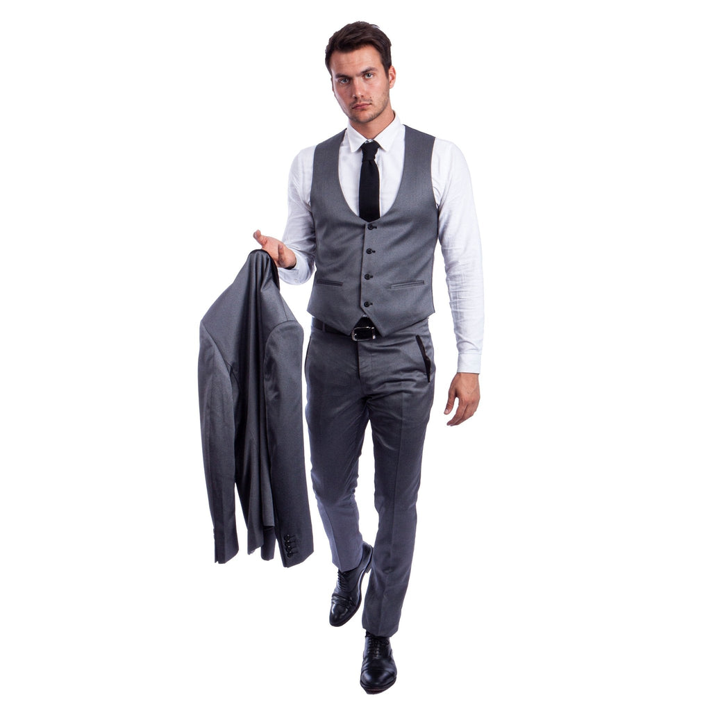 Men's Hybrid - Fit 3 - Piece Suit w/ Satin Shawl Lapel - Bundle Bus