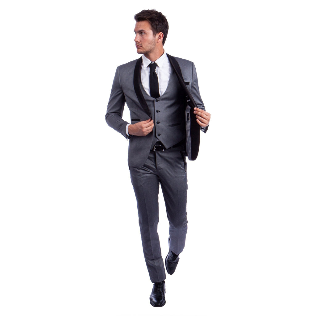 Men's Hybrid - Fit 3 - Piece Suit w/ Satin Shawl Lapel - Bundle Bus