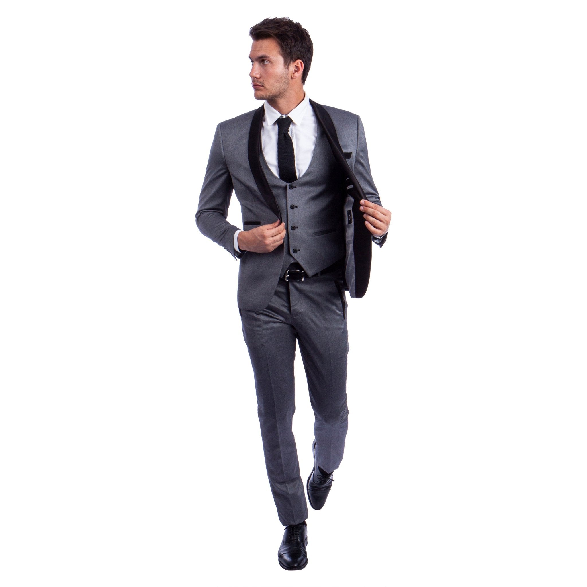 Men's Hybrid - Fit 3 - Piece Suit w/ Satin Shawl Lapel - Bundle Bus