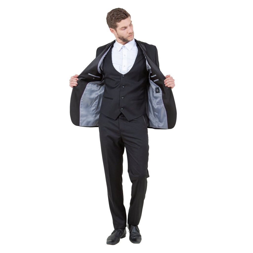 Men's Hybrid - Fit 3 - Piece Suit w/ Satin Shawl Lapel - Bundle Bus