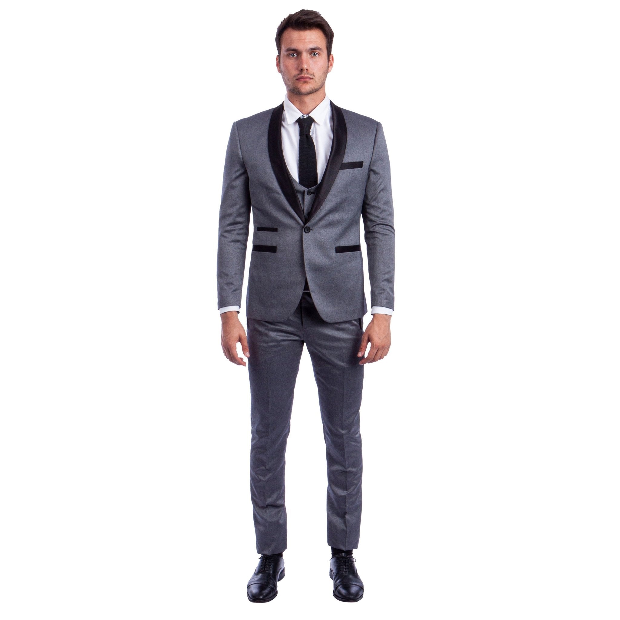 Men's Hybrid - Fit 3 - Piece Suit w/ Satin Shawl Lapel - Bundle Bus