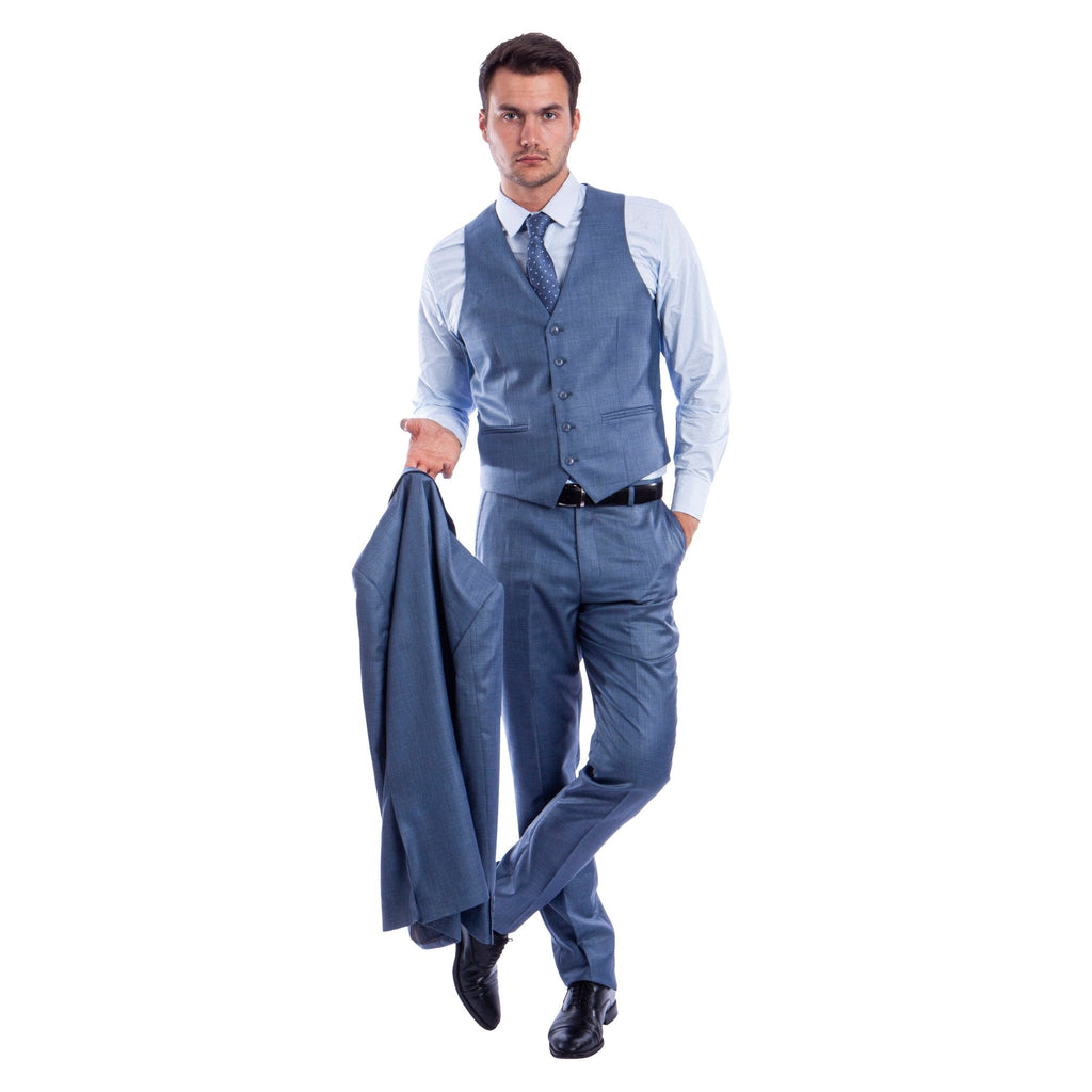 Men's Hybrid - Fit 3pc Sharkskin Suit w/ Expandable Waistband - Bundle Bus