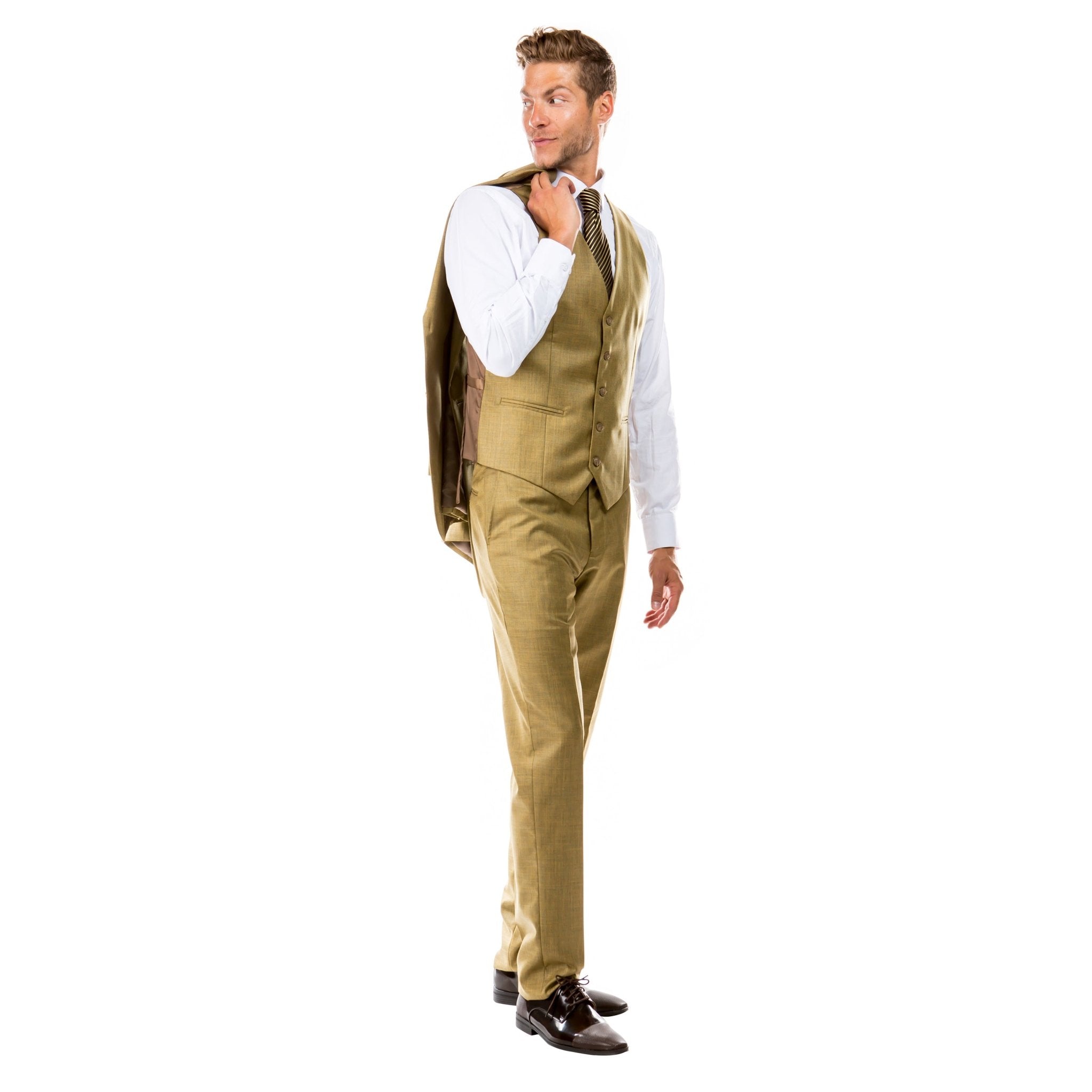 Men's Hybrid - Fit 3pc Sharkskin Suit w/ Expandable Waistband - Bundle Bus