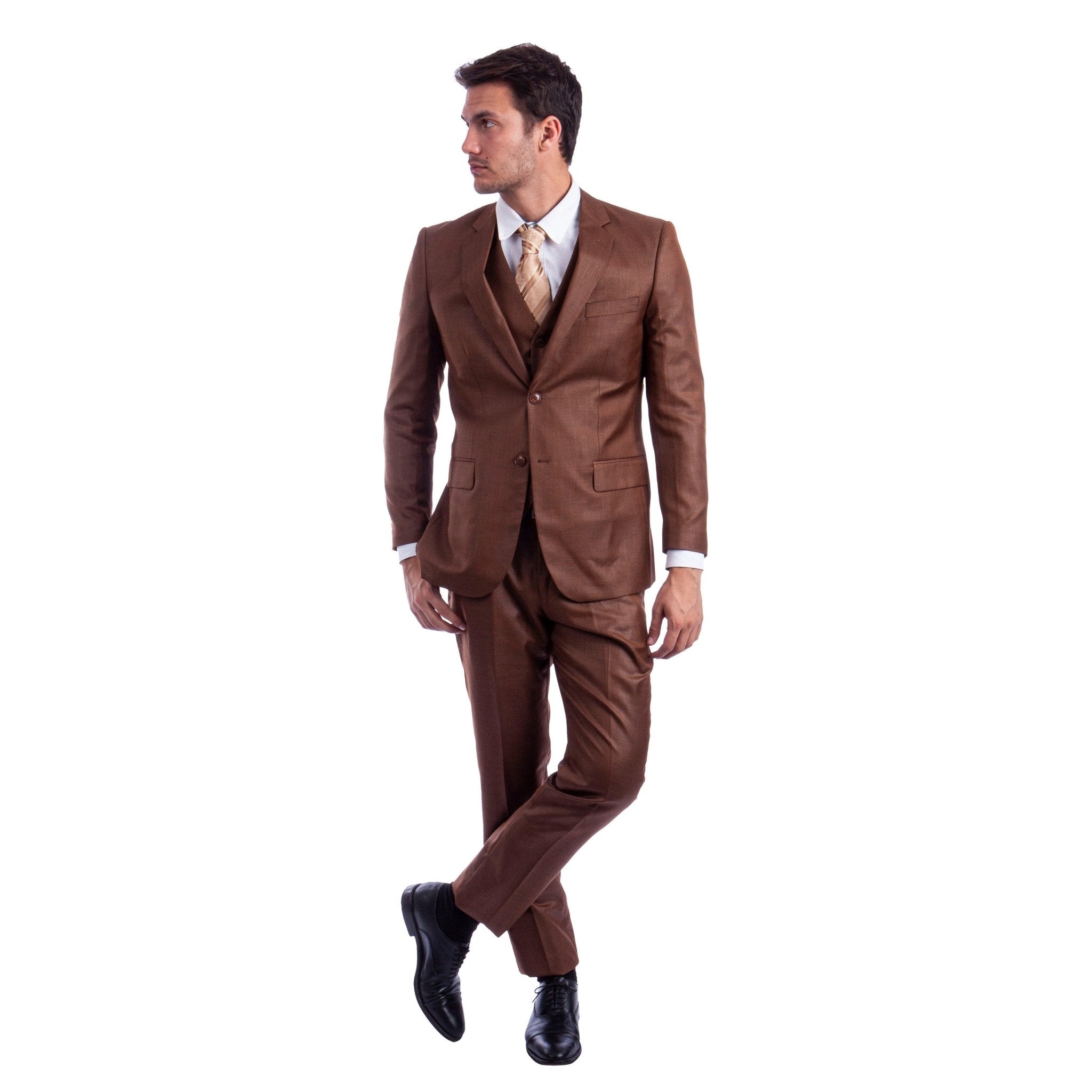 Men's Hybrid - Fit 3pc Sharkskin Suit w/ Expandable Waistband - Bundle Bus