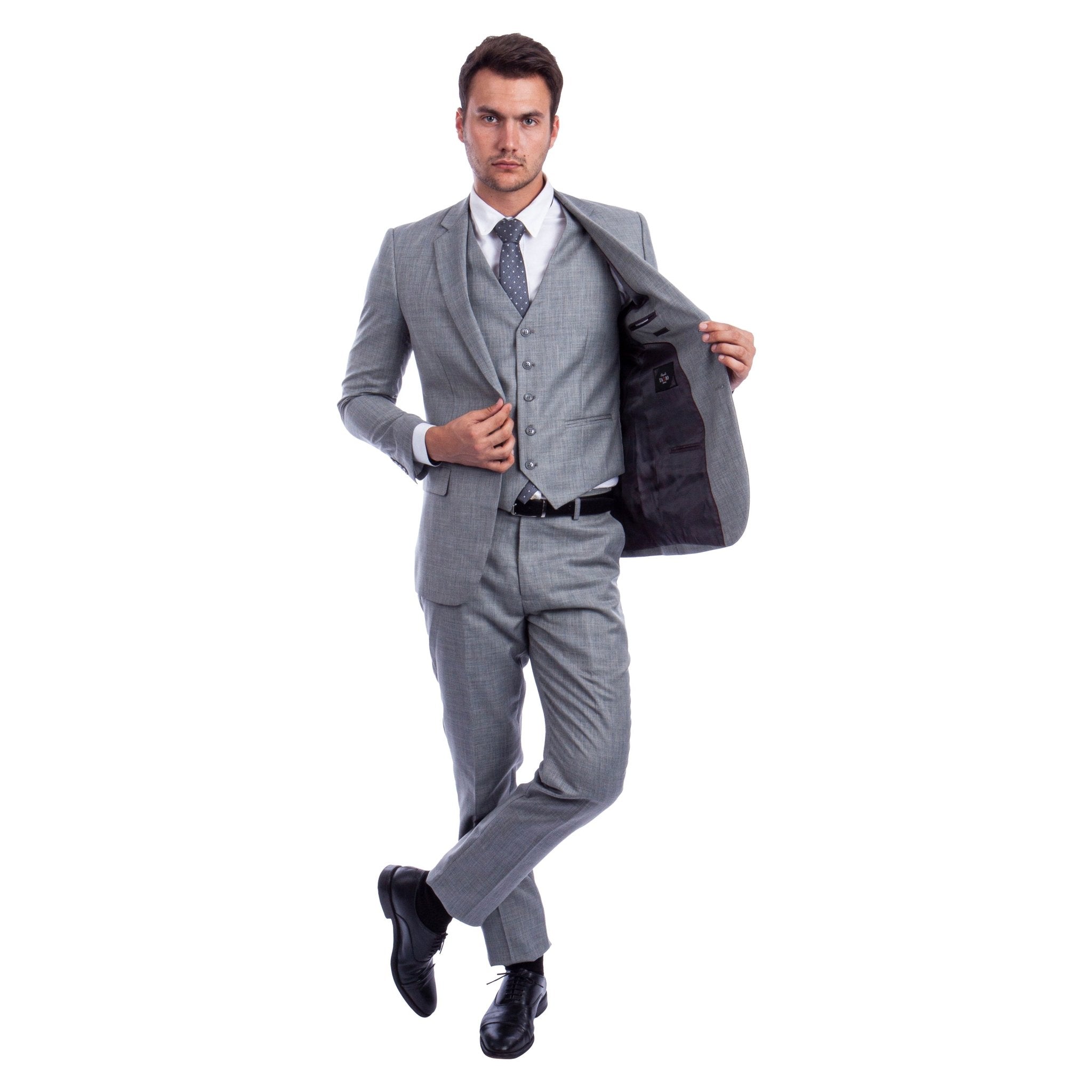 Men's Hybrid - Fit 3pc Sharkskin Suit w/ Expandable Waistband - Bundle Bus
