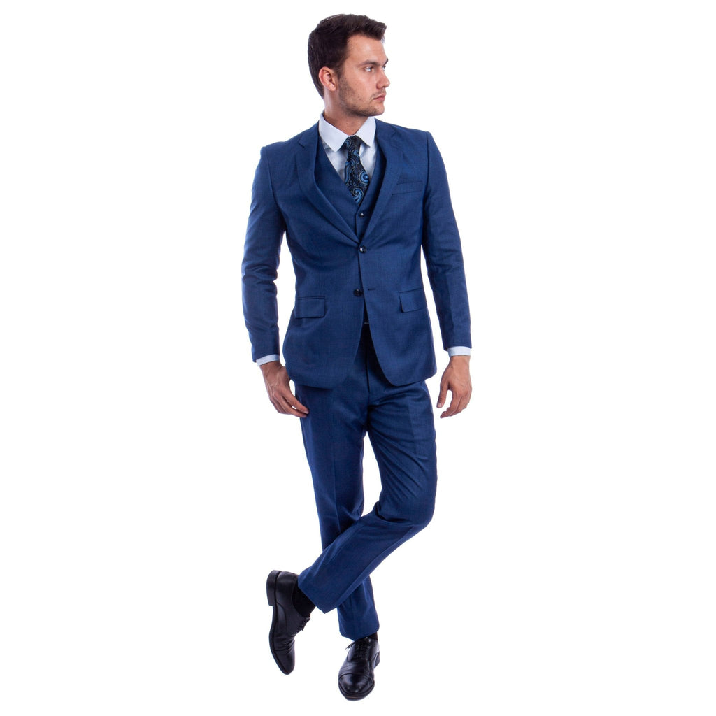 Men's Hybrid - Fit 3pc Sharkskin Suit w/ Expandable Waistband - Bundle Bus