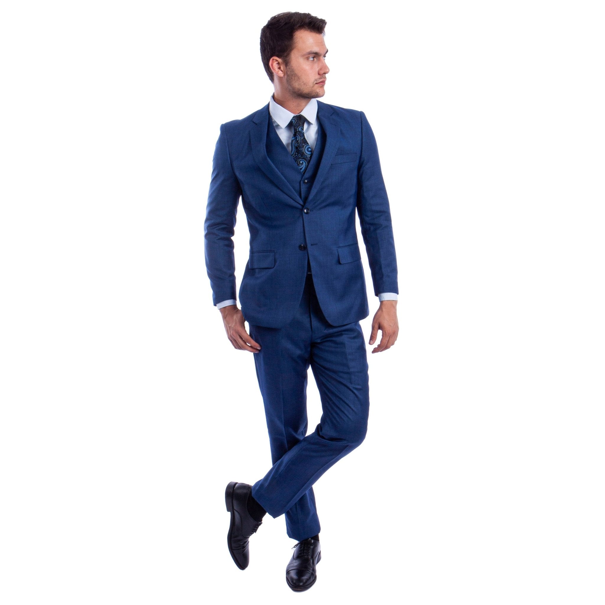 Men's Hybrid - Fit 3pc Sharkskin Suit w/ Expandable Waistband - Bundle Bus