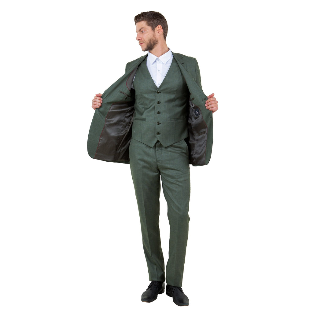 Men's Hybrid - Fit 3pc Sharkskin Suit w/ Expandable Waistband - Bundle Bus