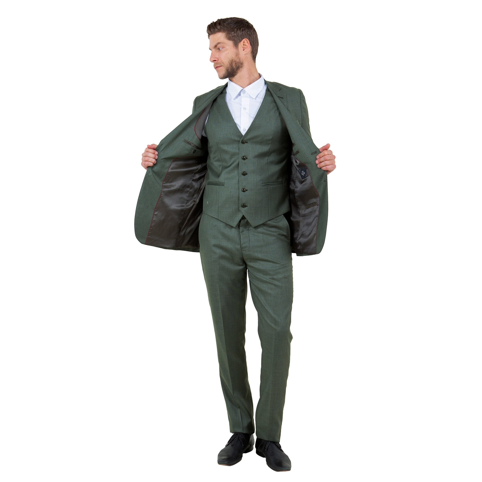 Men's Hybrid - Fit 3pc Sharkskin Suit w/ Expandable Waistband - Bundle Bus