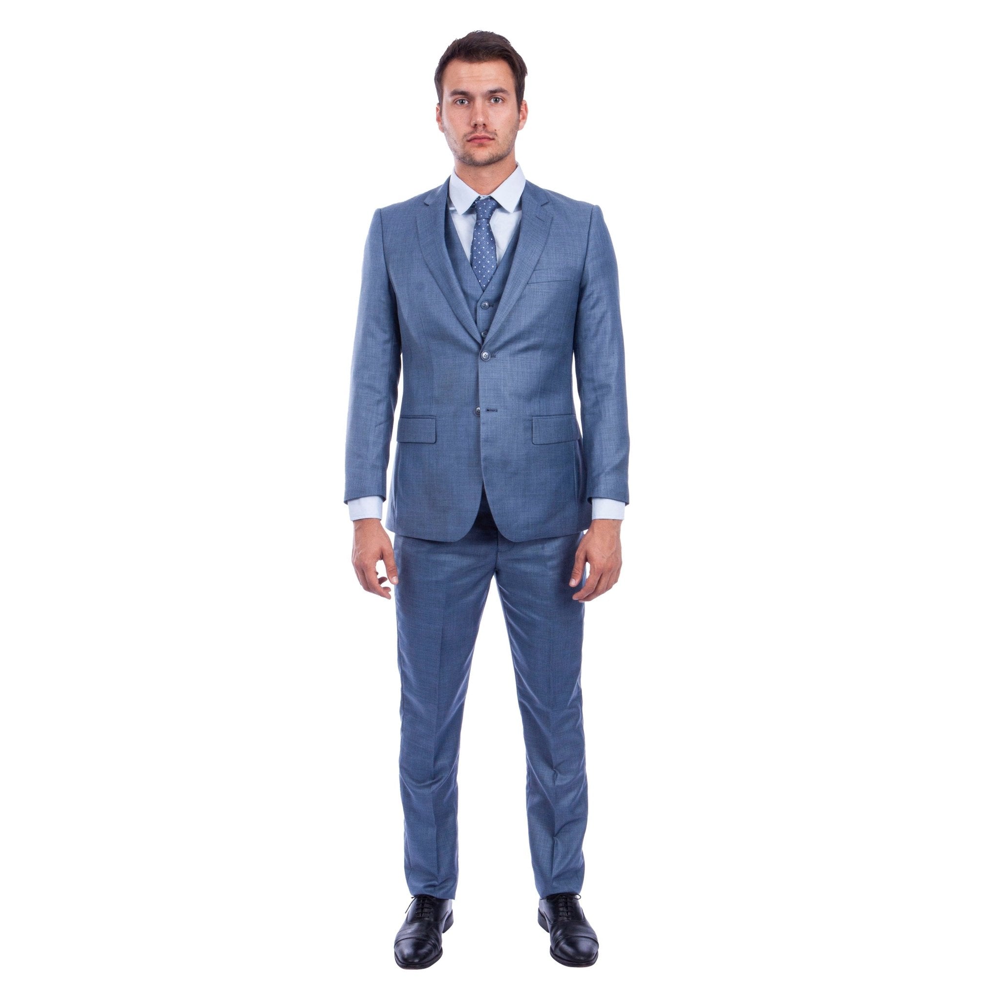 Men's Hybrid - Fit 3pc Sharkskin Suit w/ Expandable Waistband - Bundle Bus