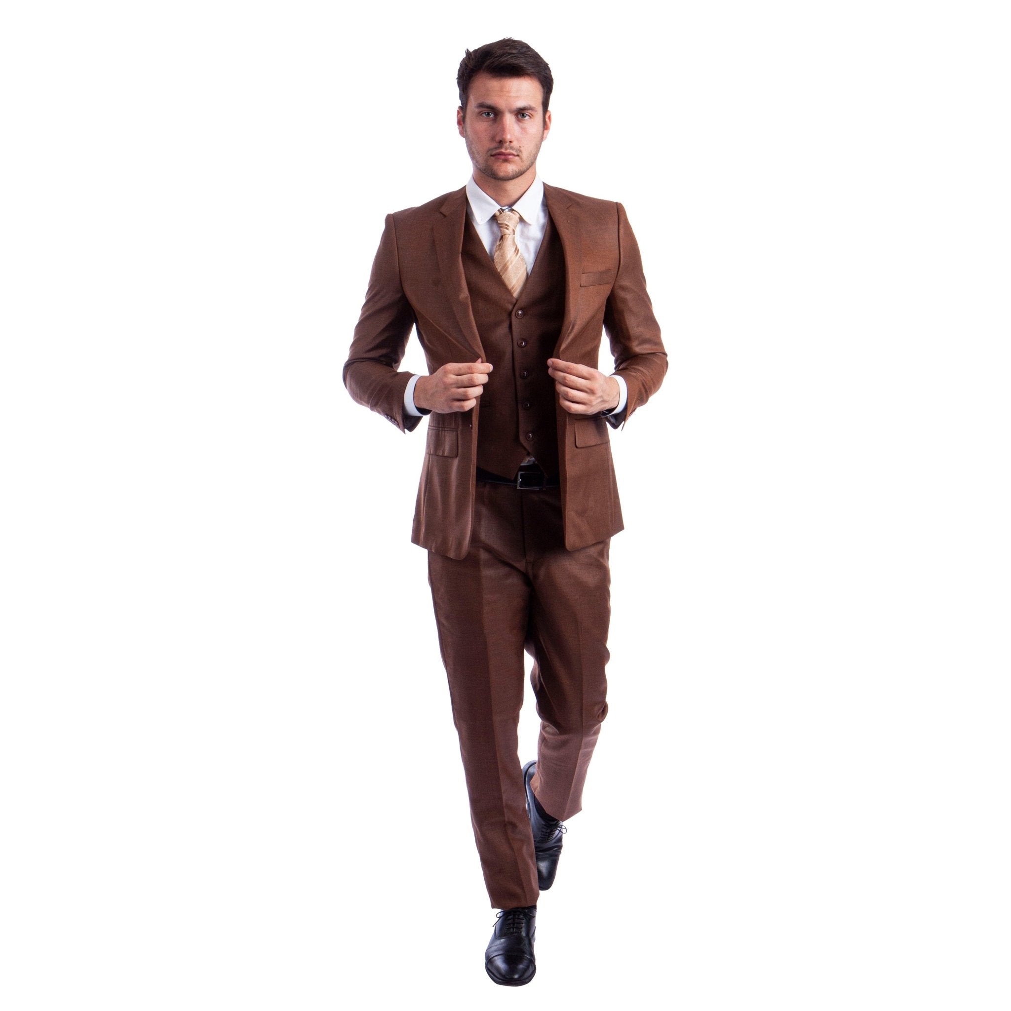 Men's Hybrid - Fit 3pc Sharkskin Suit w/ Expandable Waistband - Bundle Bus