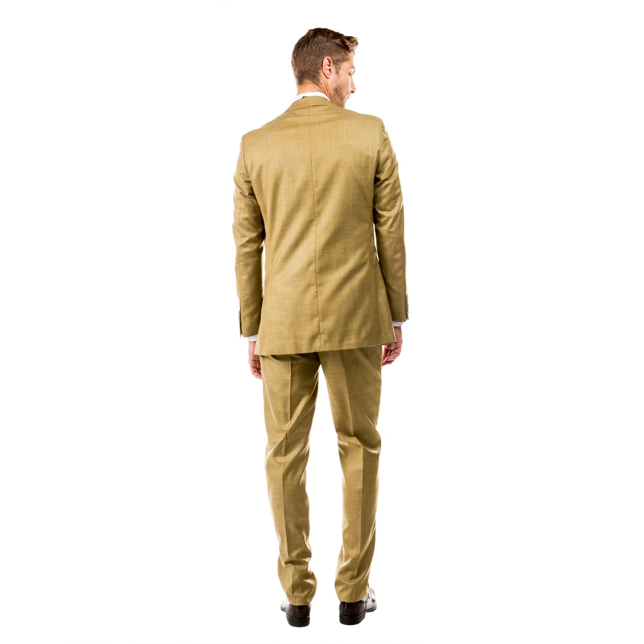 Men's Hybrid - Fit 3pc Sharkskin Suit w/ Expandable Waistband - Bundle Bus