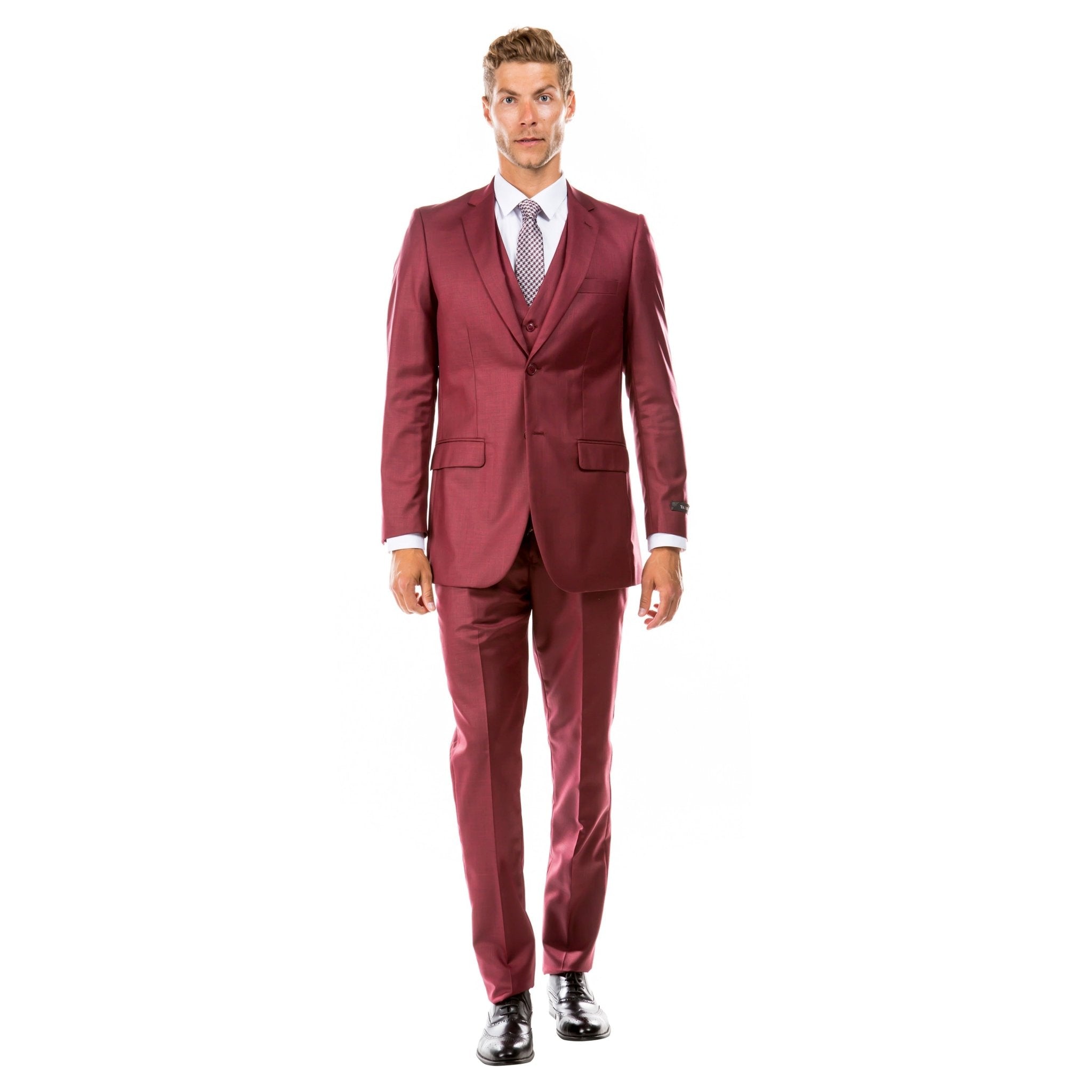 Men's Hybrid - Fit 3pc Sharkskin Suit w/ Expandable Waistband - Bundle Bus