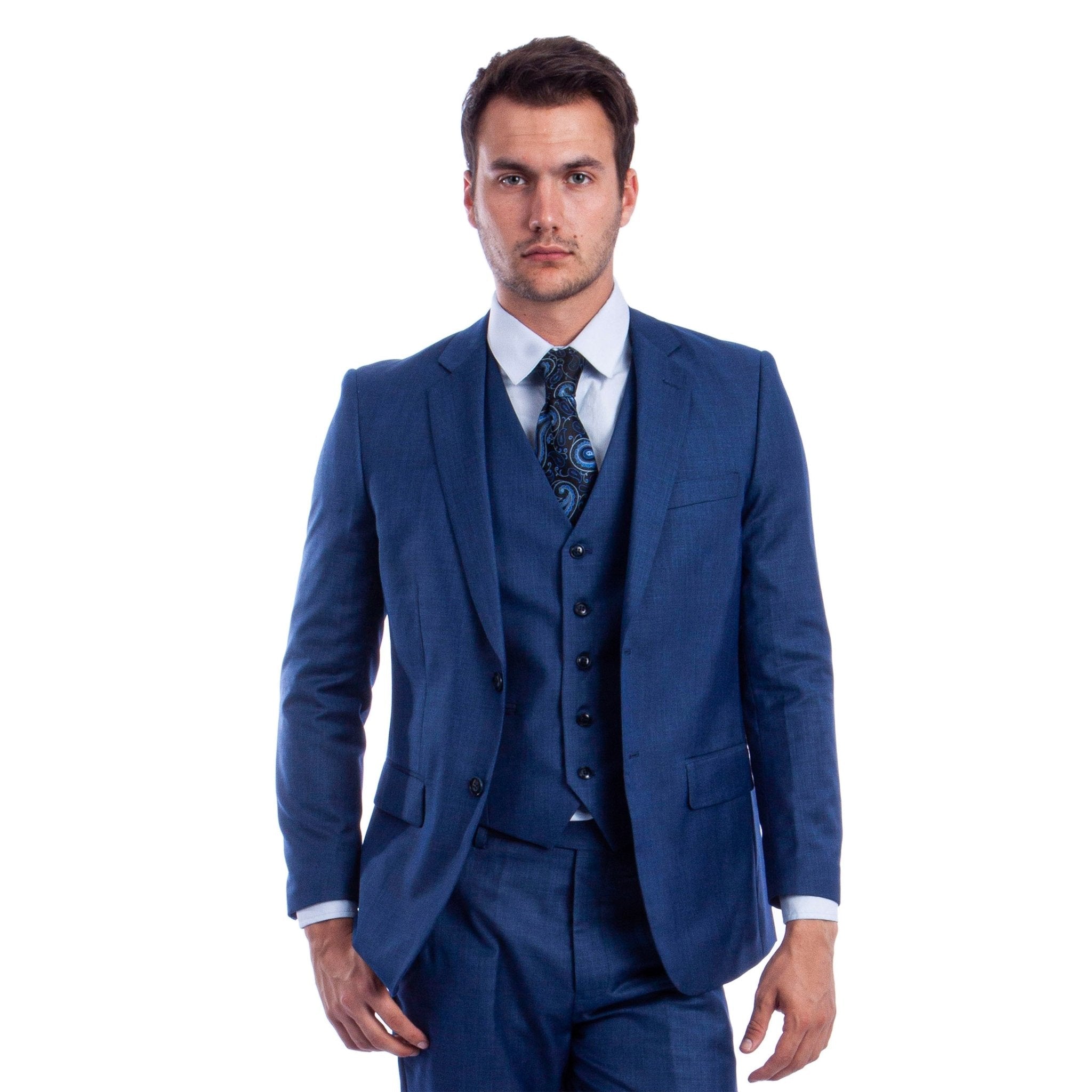 Men's Hybrid - Fit 3pc Sharkskin Suit w/ Expandable Waistband - Bundle Bus