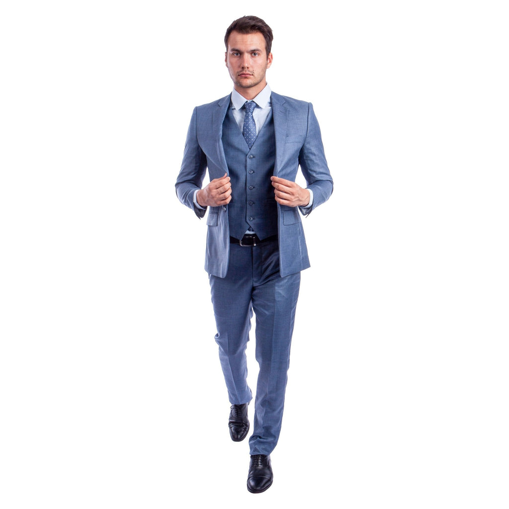 Men's Hybrid - Fit 3pc Sharkskin Suit w/ Expandable Waistband - Bundle Bus