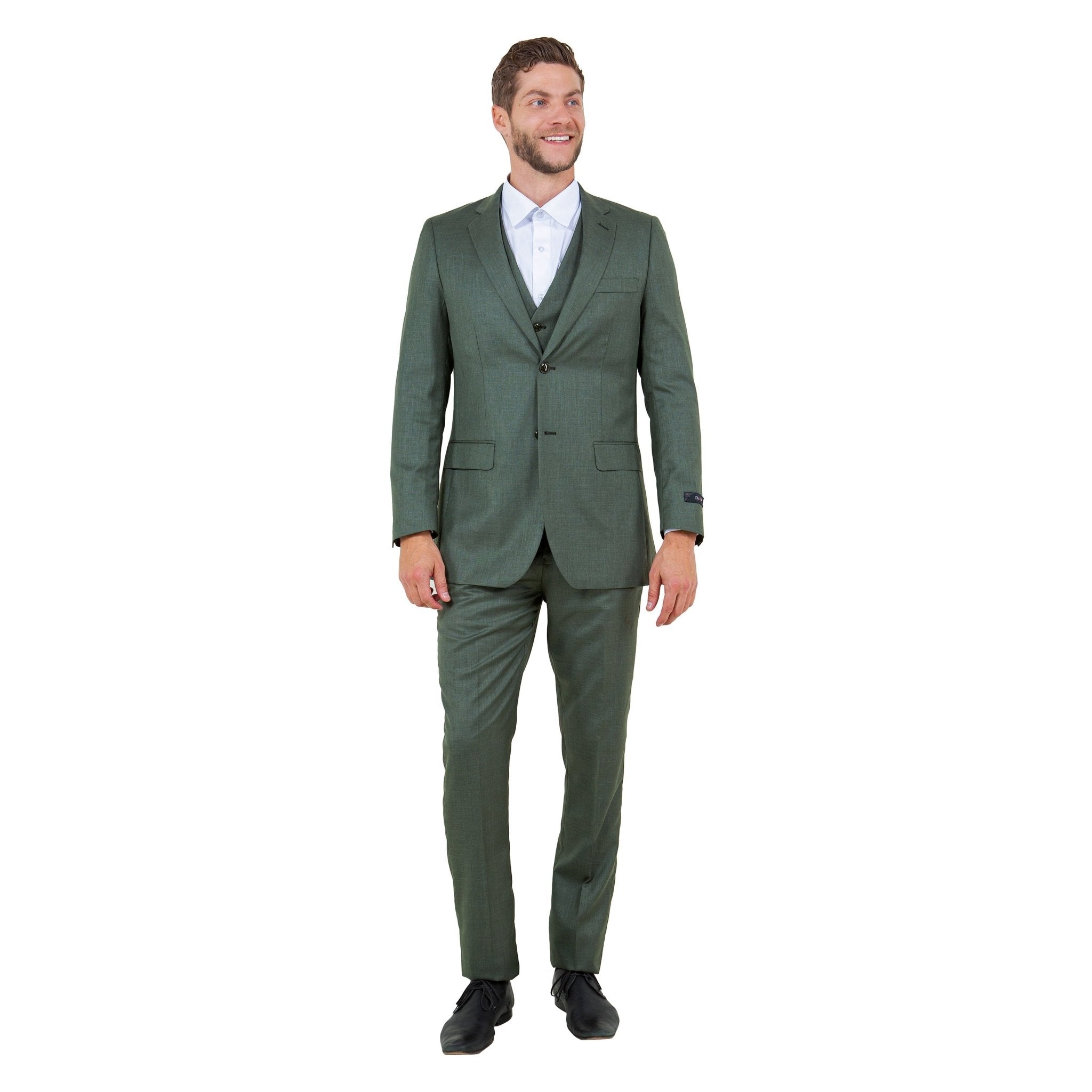 Men's Hybrid - Fit 3pc Sharkskin Suit w/ Expandable Waistband - Bundle Bus