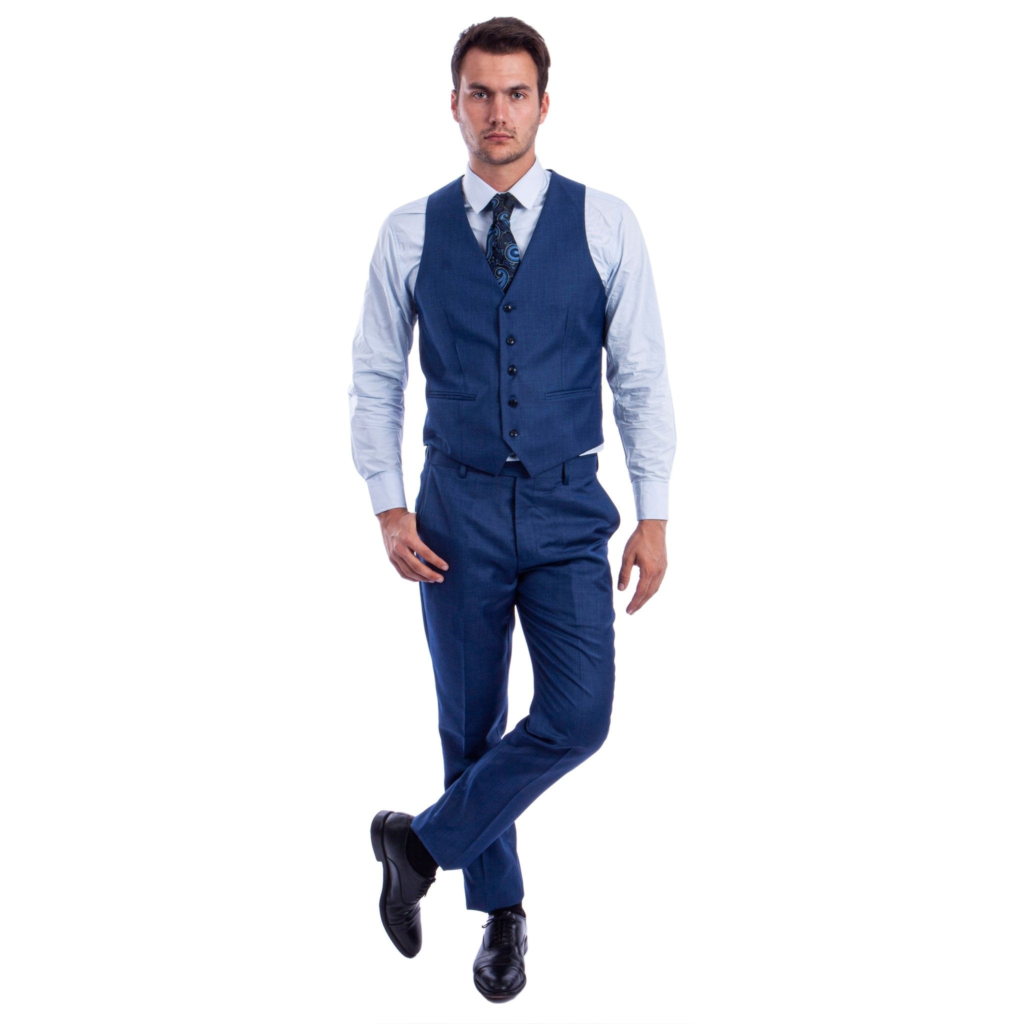 Men's Hybrid - Fit 3pc Sharkskin Suit w/ Expandable Waistband - Bundle Bus
