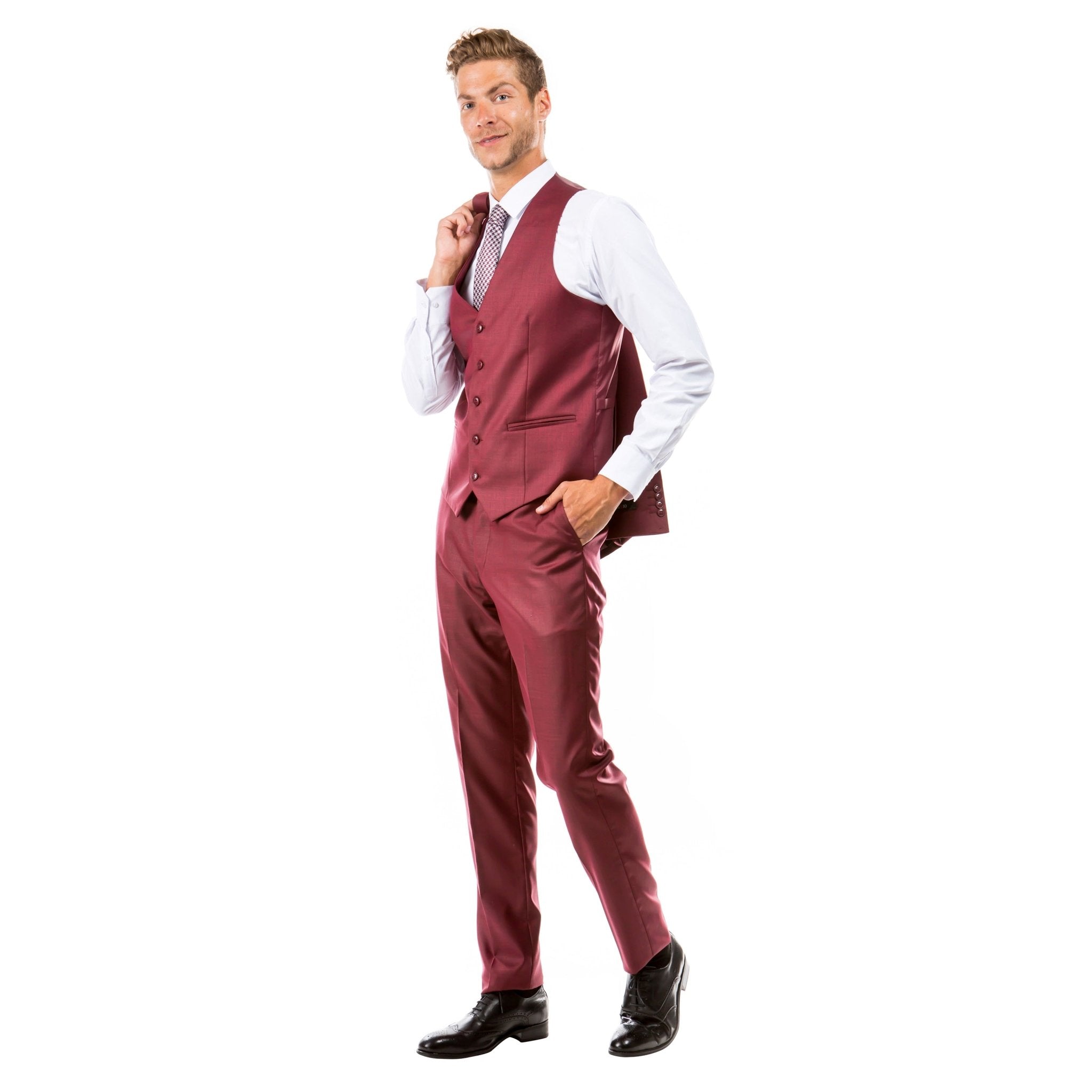 Men's Hybrid - Fit 3pc Sharkskin Suit w/ Expandable Waistband - Bundle Bus
