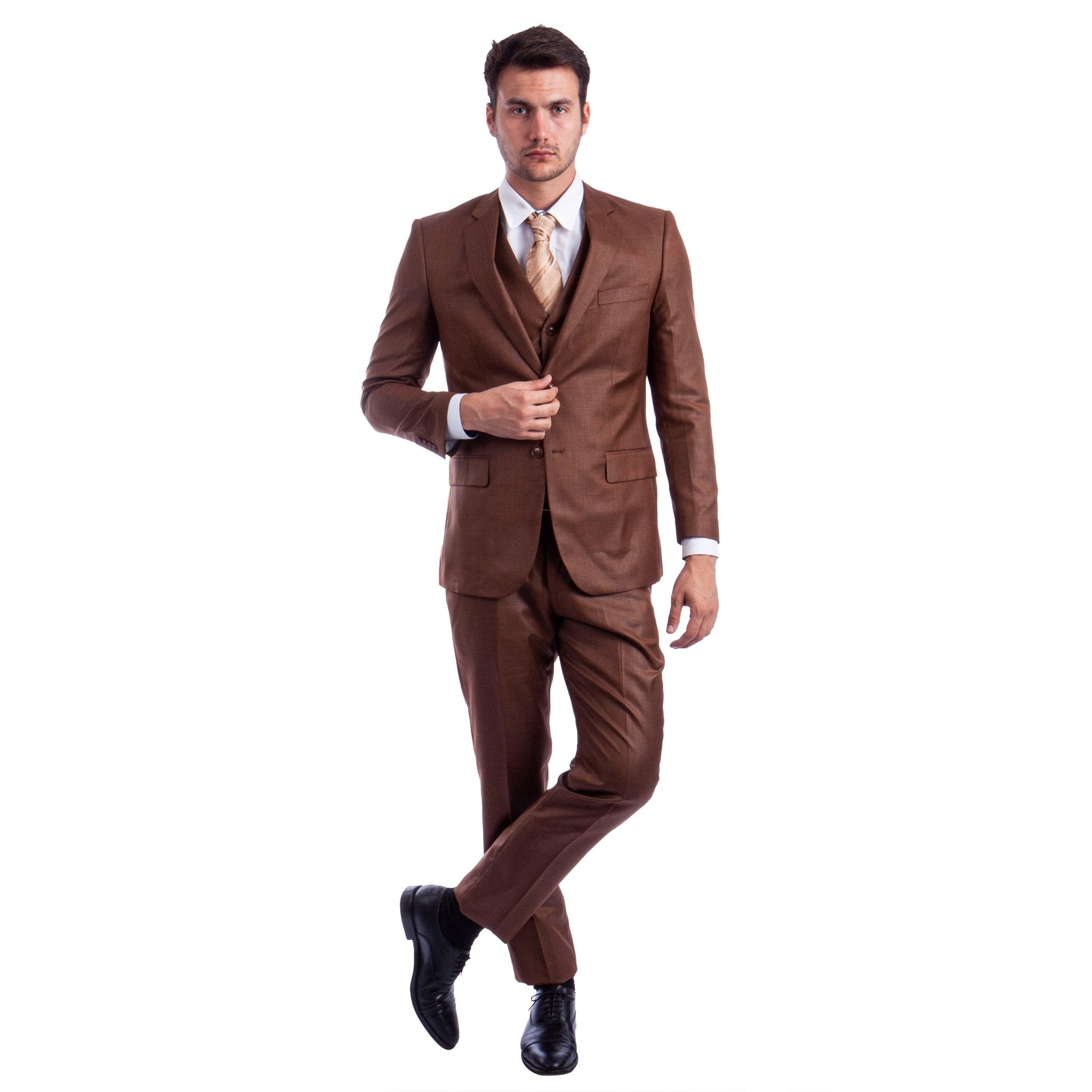 Men's Hybrid - Fit 3pc Sharkskin Suit w/ Expandable Waistband - Bundle Bus