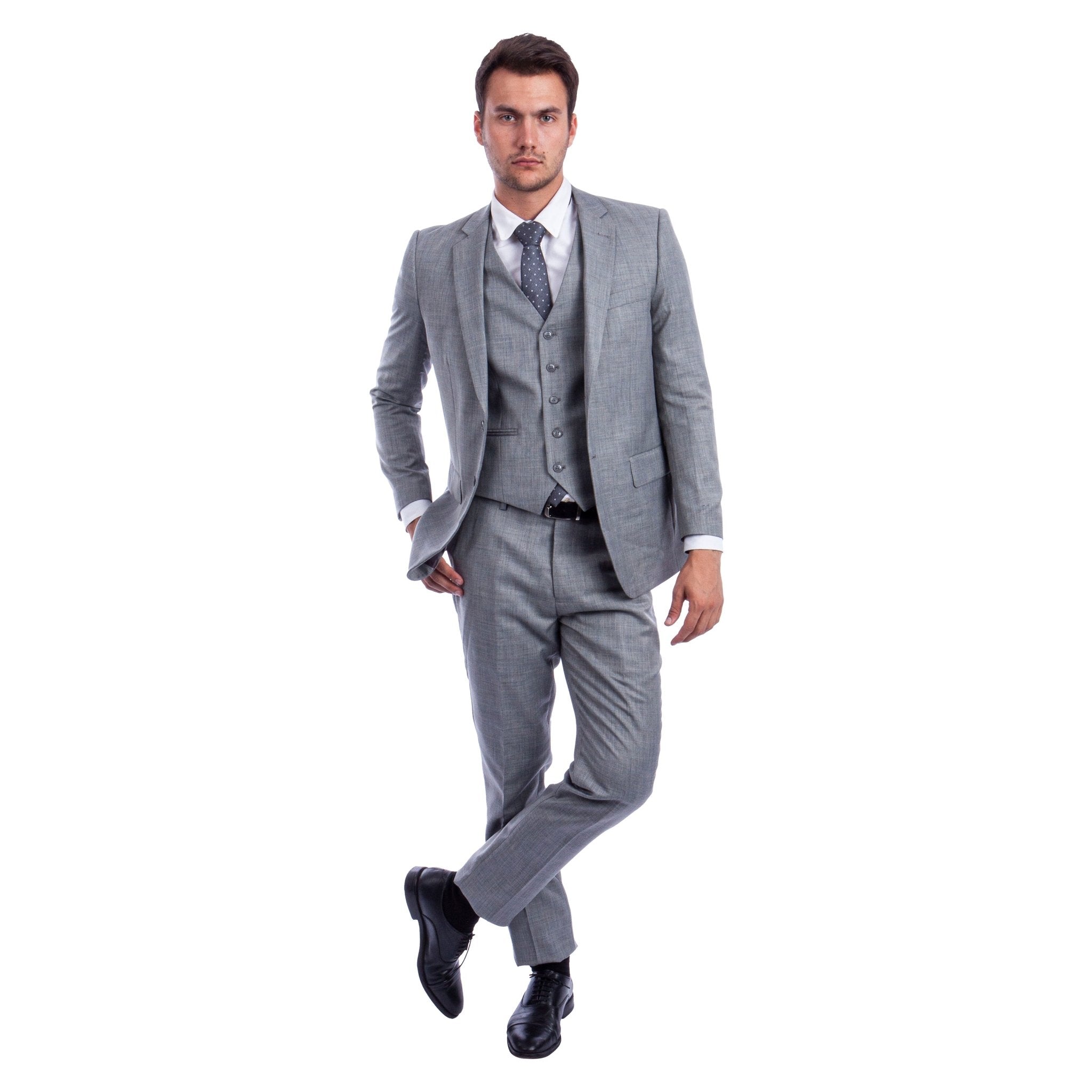Men's Hybrid - Fit 3pc Sharkskin Suit w/ Expandable Waistband - Bundle Bus