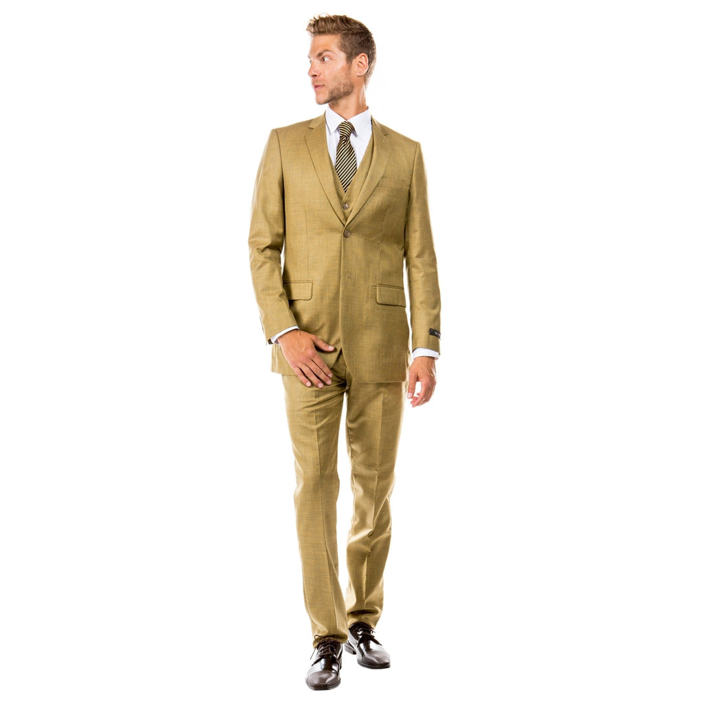 Men's Hybrid - Fit 3pc Sharkskin Suit w/ Expandable Waistband - Bundle Bus