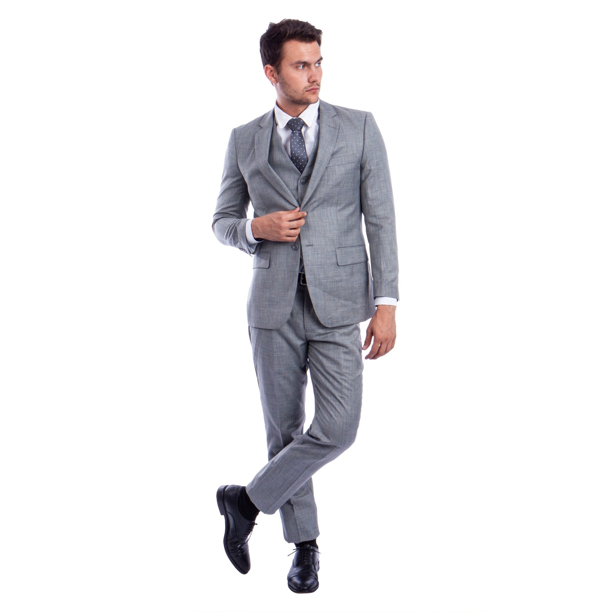 Men's Hybrid - Fit 3pc Sharkskin Suit w/ Expandable Waistband - Bundle Bus