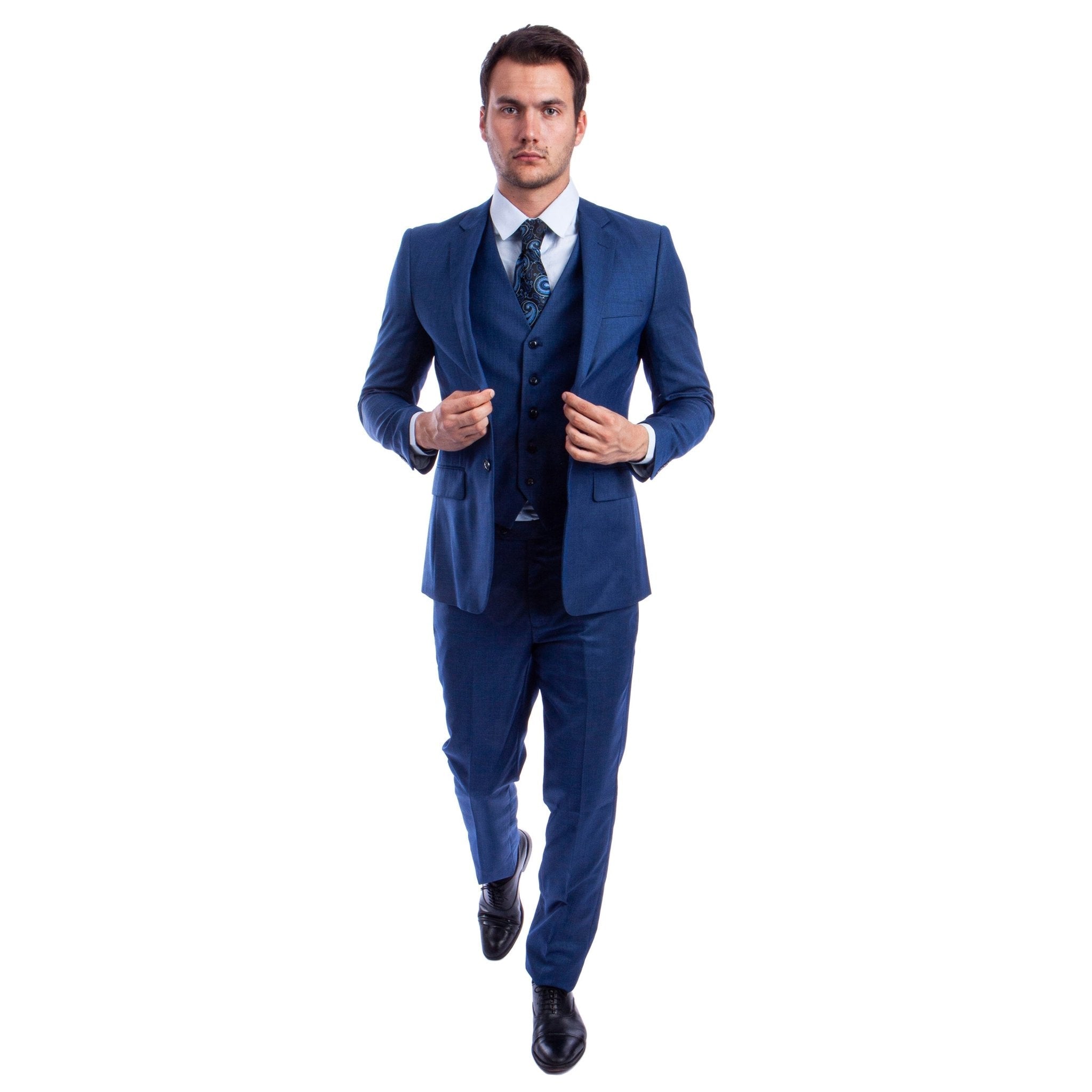 Men's Hybrid - Fit 3pc Sharkskin Suit w/ Expandable Waistband - Bundle Bus