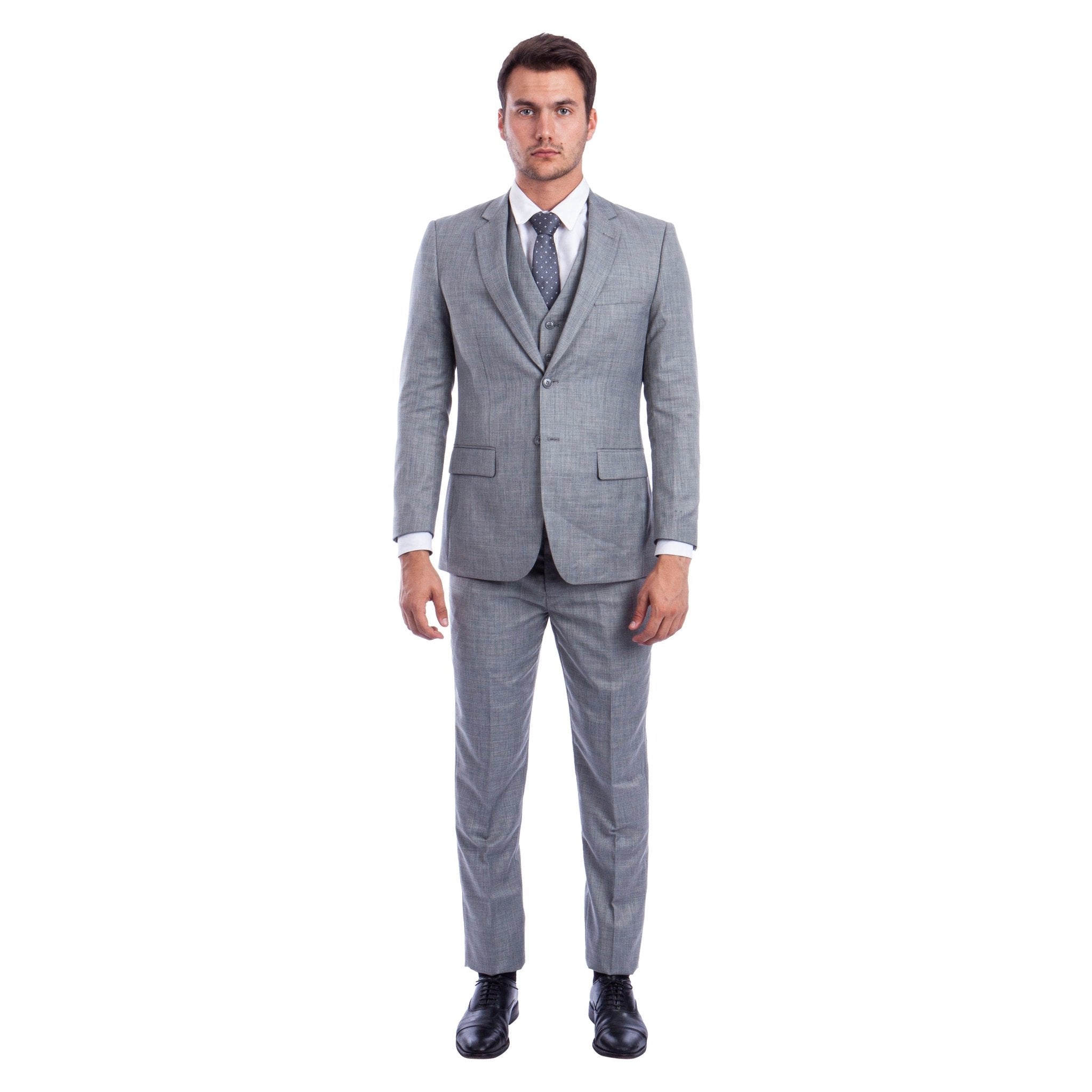 Men's Hybrid - Fit 3pc Sharkskin Suit w/ Expandable Waistband - Bundle Bus