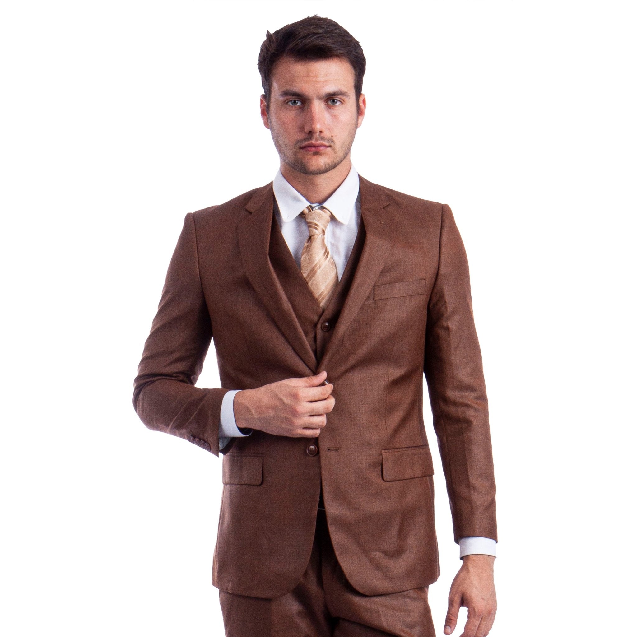 Men's Hybrid - Fit 3pc Sharkskin Suit w/ Expandable Waistband - Bundle Bus