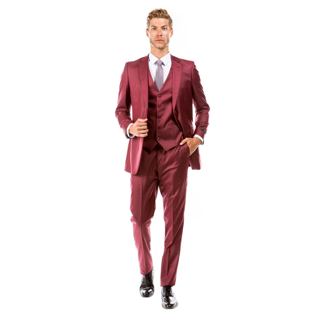Men's Hybrid - Fit 3pc Sharkskin Suit w/ Expandable Waistband - Bundle Bus