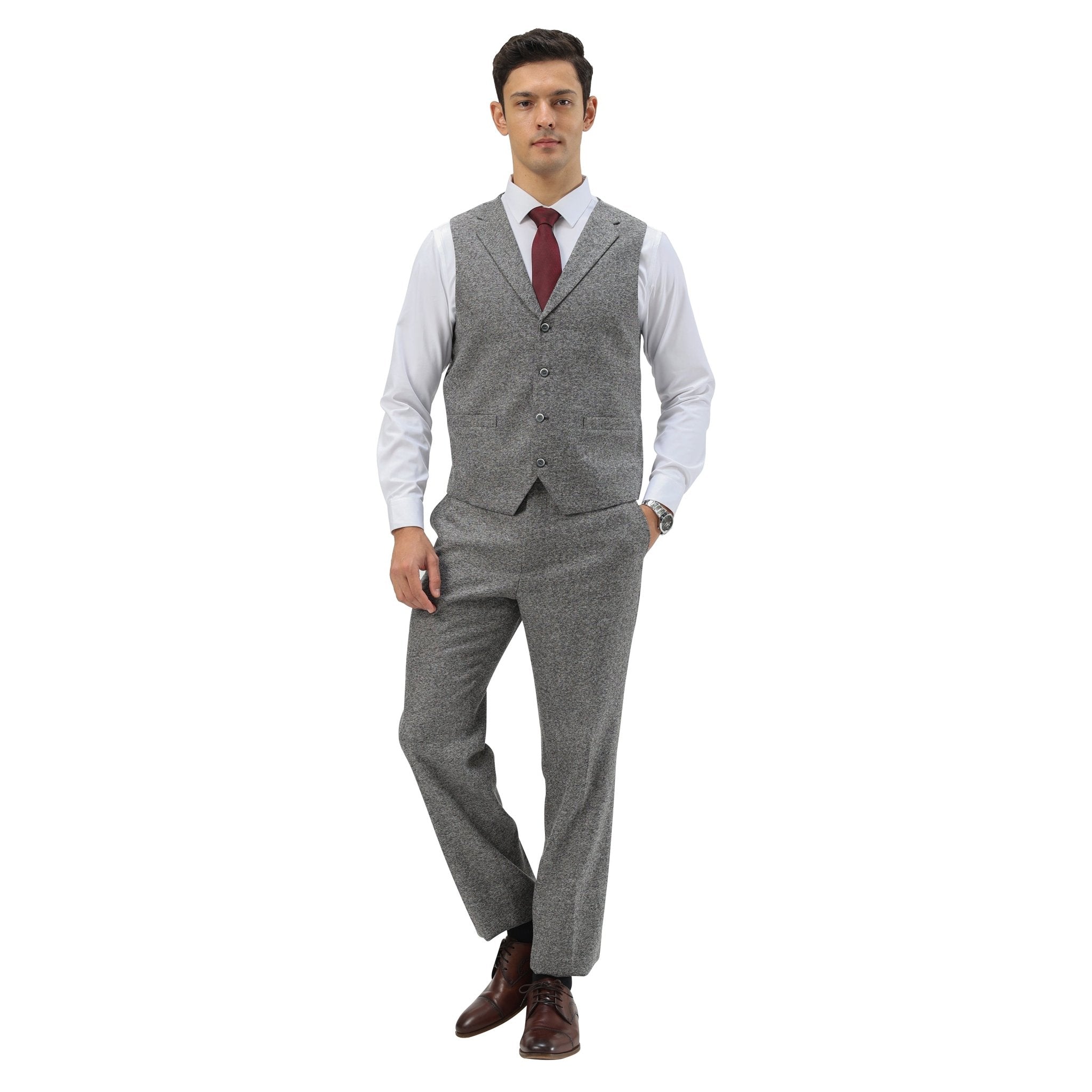 Men's Hybrid - Fit 3pc Tweed Suit w/ Expandable Waistband - Bundle Bus