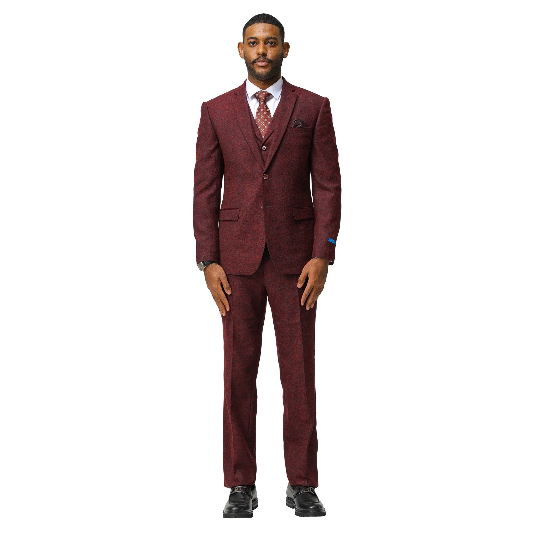 Men's Hybrid - Fit 3pc Tweed Suit w/ Expandable Waistband - Bundle Bus