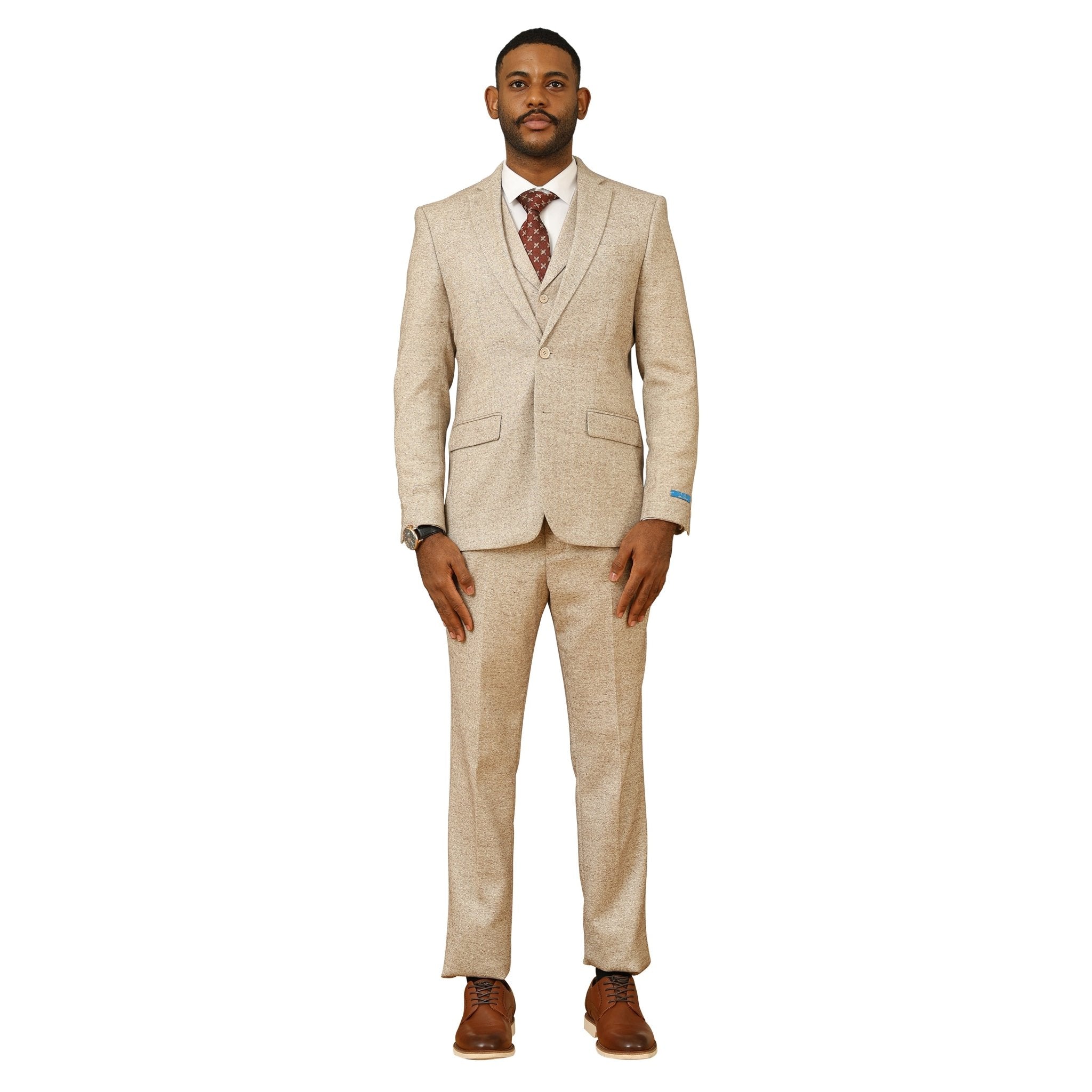 Men's Hybrid - Fit 3pc Tweed Suit w/ Expandable Waistband - Bundle Bus