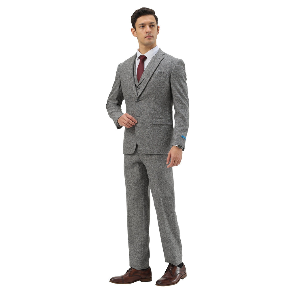 Men's Hybrid - Fit 3pc Tweed Suit w/ Expandable Waistband - Bundle Bus
