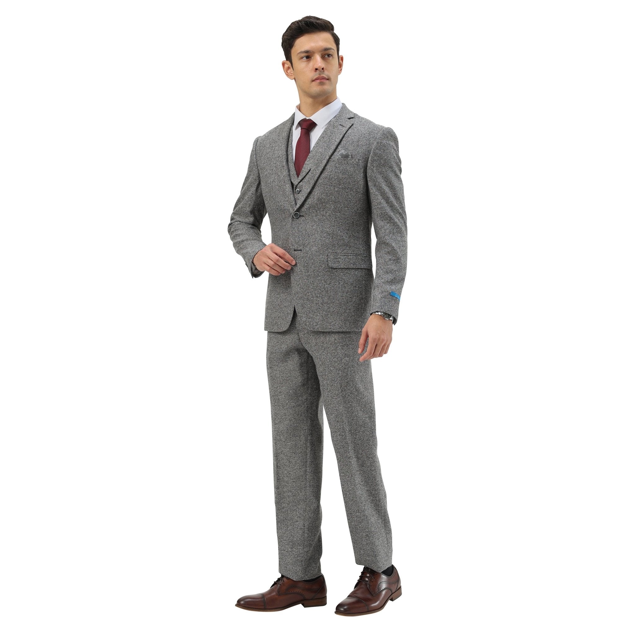 Men's Hybrid - Fit 3pc Tweed Suit w/ Expandable Waistband - Bundle Bus