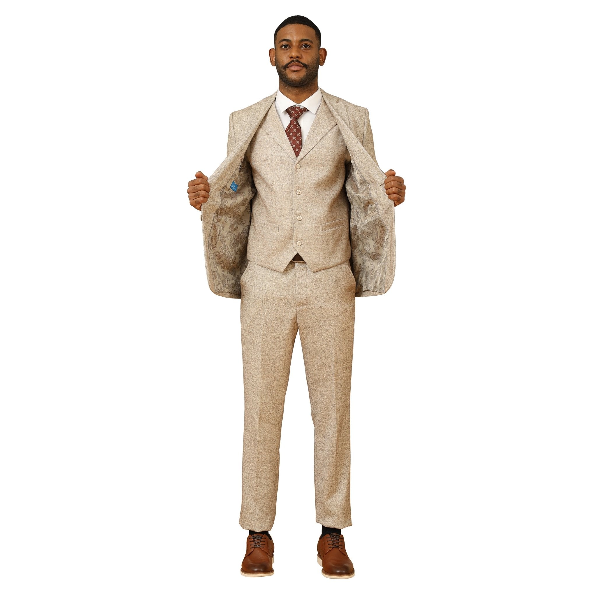 Men's Hybrid - Fit 3pc Tweed Suit w/ Expandable Waistband - Bundle Bus