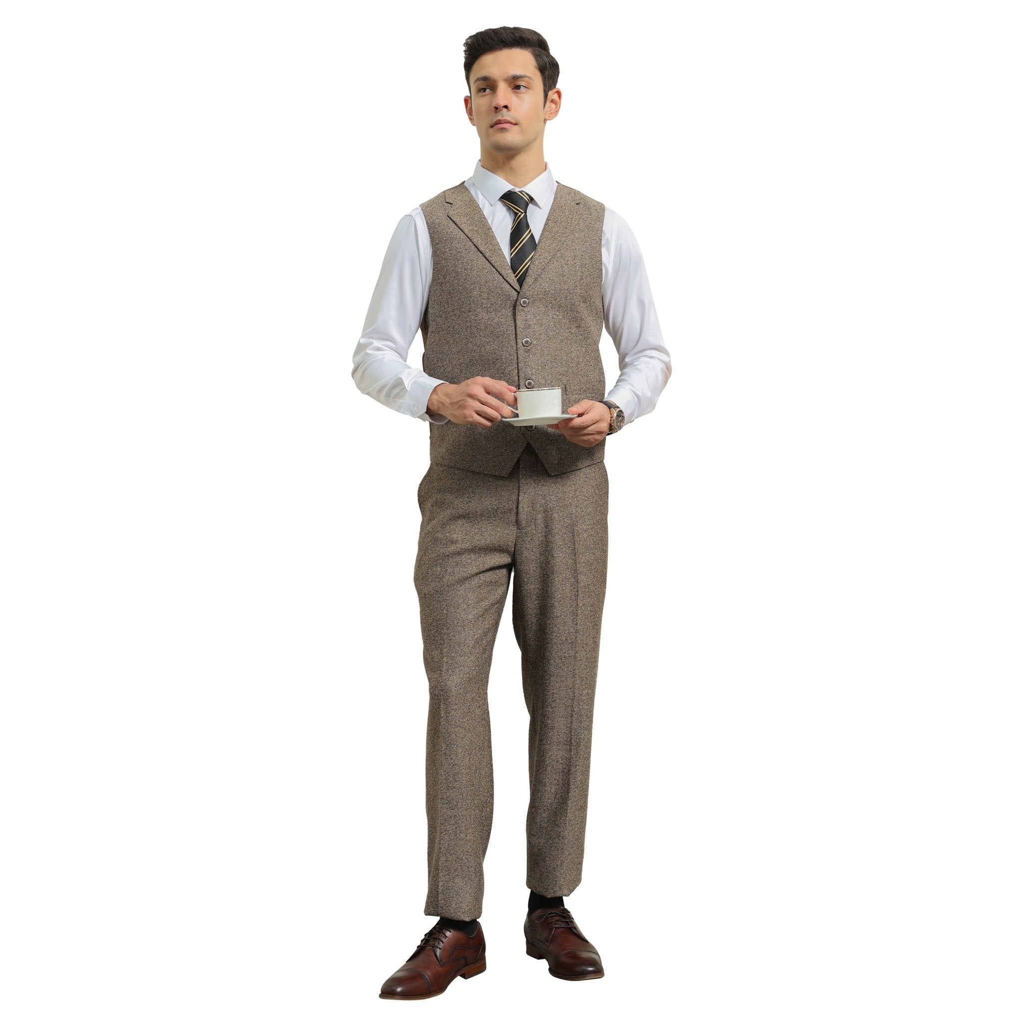 Men's Hybrid - Fit 3pc Tweed Suit w/ Expandable Waistband - Bundle Bus