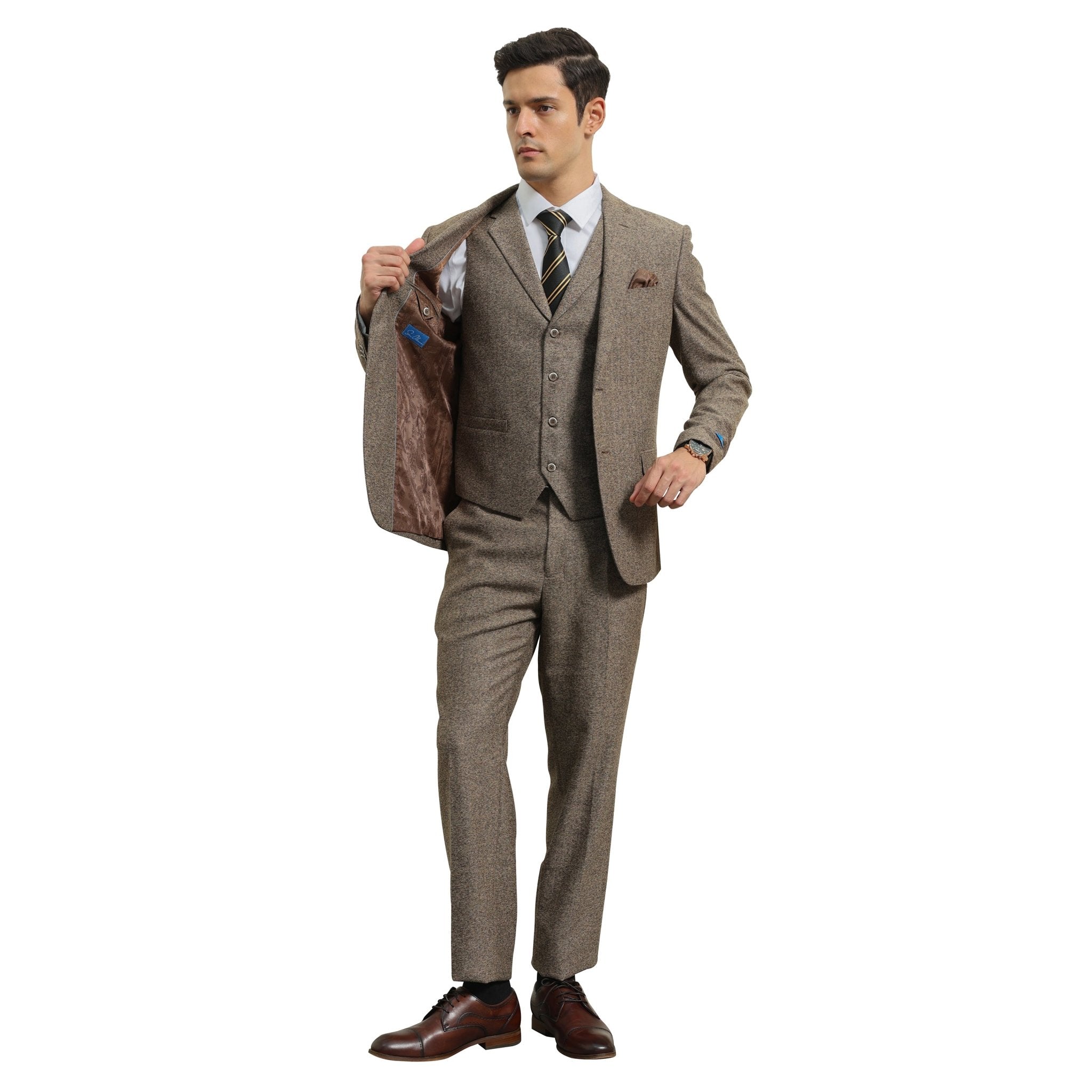 Men's Hybrid - Fit 3pc Tweed Suit w/ Expandable Waistband - Bundle Bus