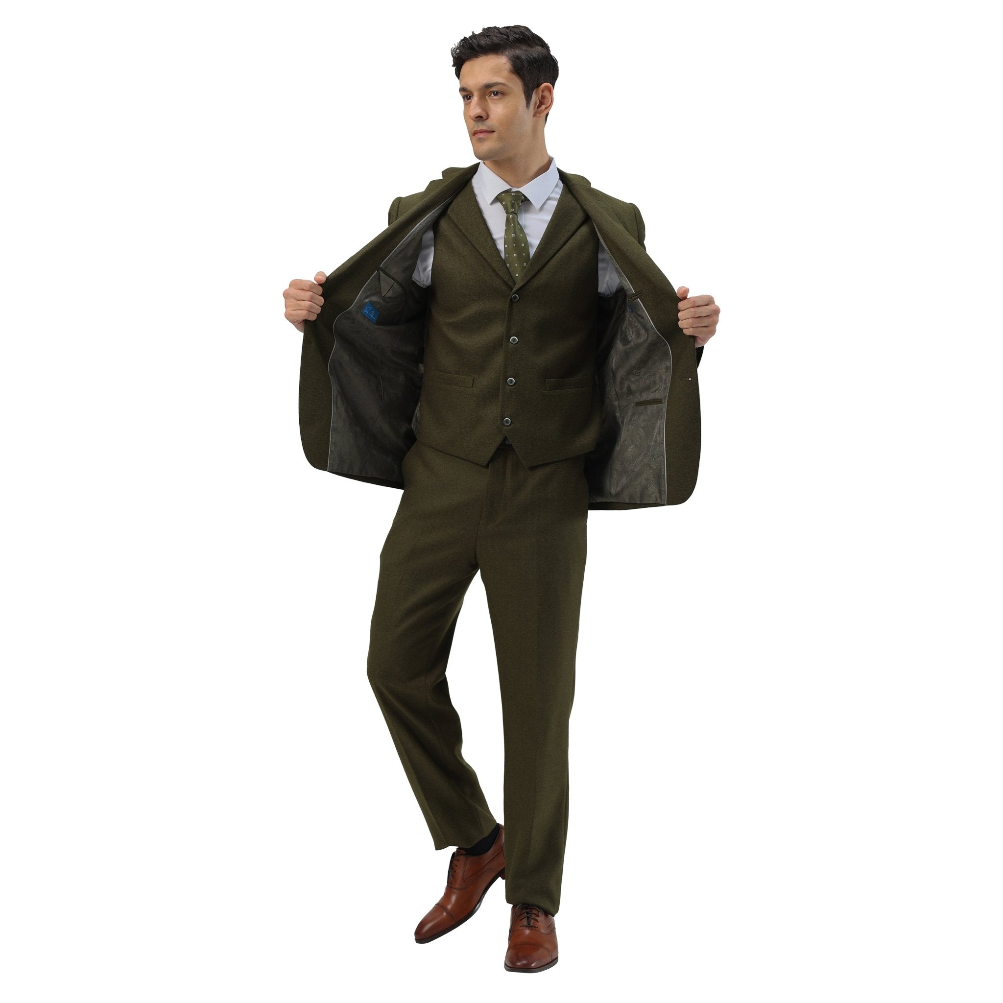 Men's Hybrid - Fit 3pc Tweed Suit w/ Expandable Waistband - Bundle Bus