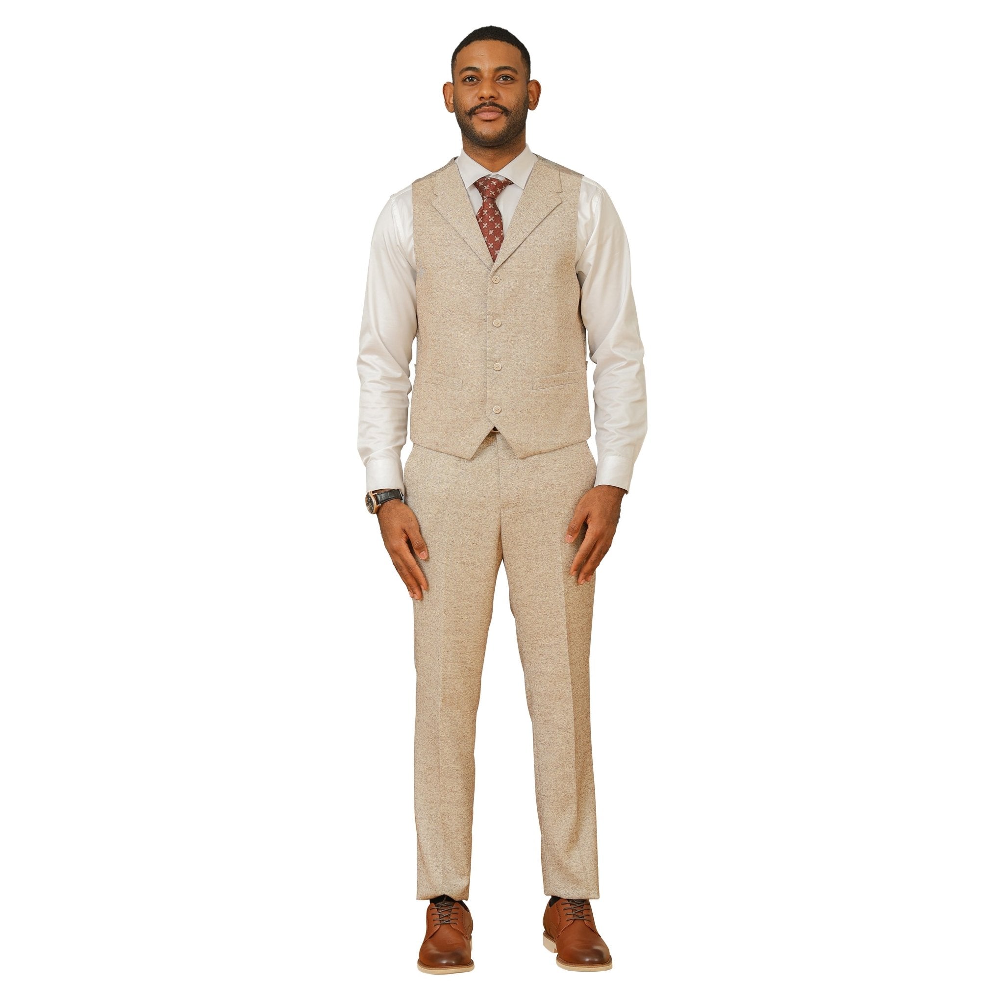 Men's Hybrid - Fit 3pc Tweed Suit w/ Expandable Waistband - Bundle Bus